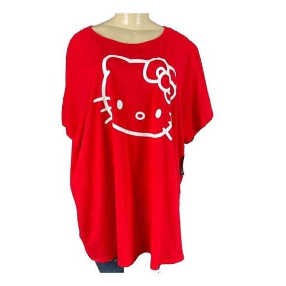 Hello Kitty +5 Red Crew Neck Head Shot Graphic Cotton Blend Short Sleeve T-Shirt - Picture 2 of 6